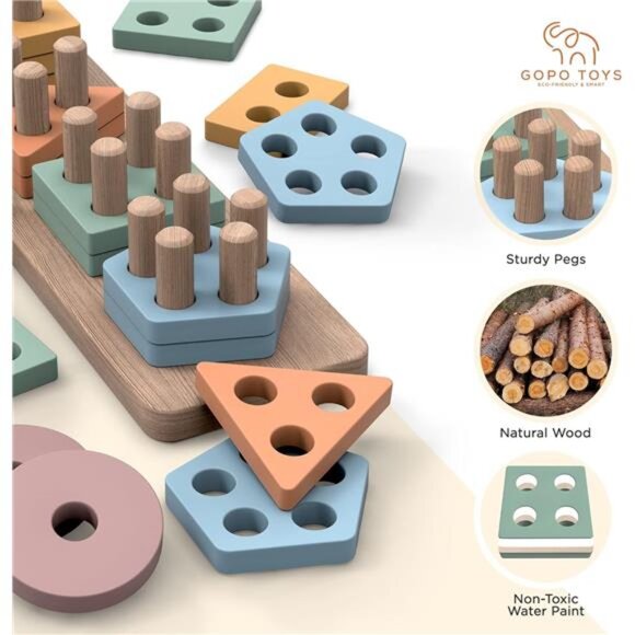 Montessori Toys for 18+ Months Old - Toddlers Wooden Sorting and Stacking Toys - Picture 4 of 7